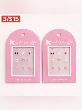 Olive & June Nail Art Stickers 2 Pack Pink Nail Decals Summer Designs NEW